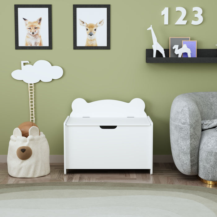 Toy Box With Bear Headboard, Organizer Storage Chest - White