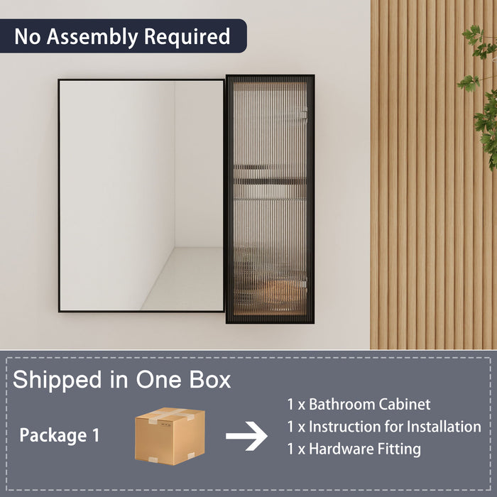 10" Bathroom Wall Mirror Cabinet With Door, Adjustable Shelf - Imitative Oak