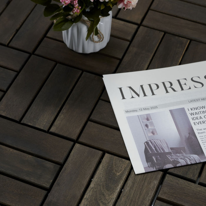 Acacia Wood Interlocking Deck Tiles Checker Pattern For Outdoor Flooring