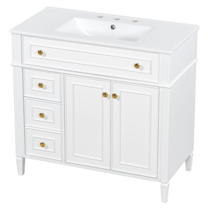 Bathroom Vanity With Sink, 3 Drawers & 2 Soft-Close Doors