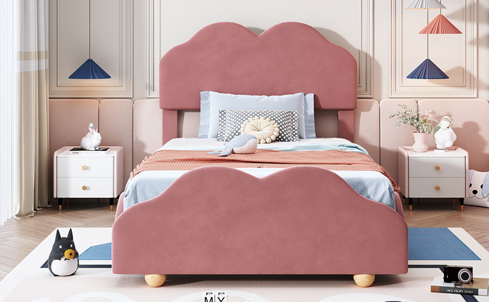 Upholstered Platform Bed With Cloud Shaped Board