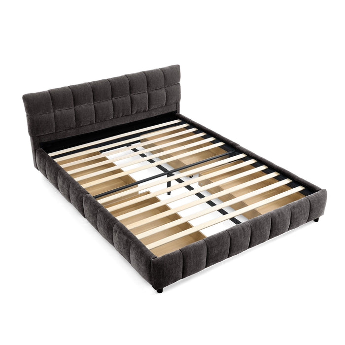 Modern Platform Bed Frame With Thick Chenille Fabric