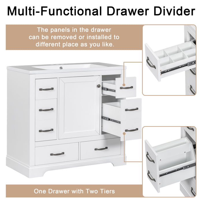 Modern Bathroom Vanity With Sink, 6 Drawers, Adjustable Shelf
