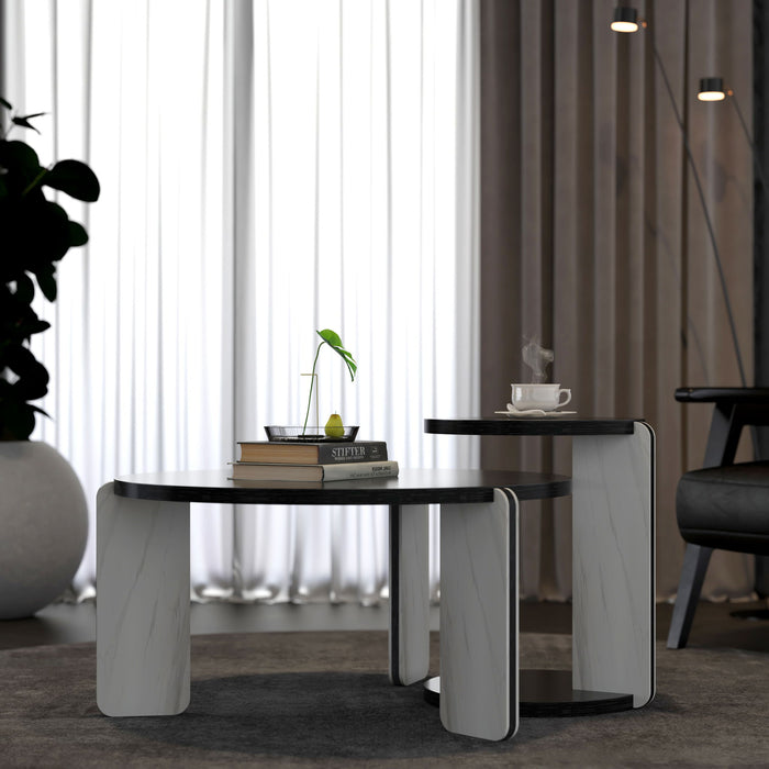 Round Coffee & End Table Set - Black