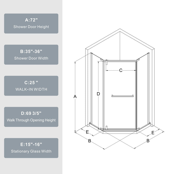 Durable Hardware Neo Angle Frameless Shower Door With Acrylic Base Combo