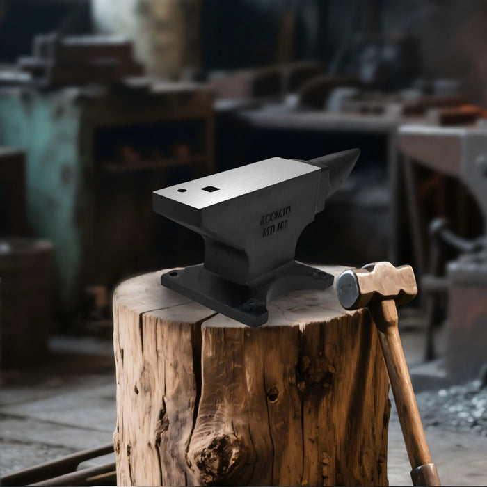 100 Lbs Single Horn Anvil, 4 Holes - Black