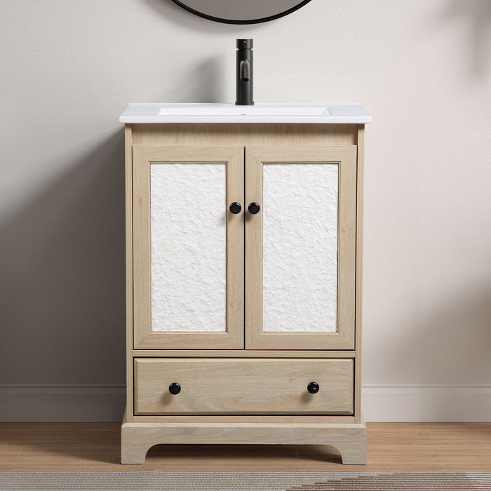 Bathroom Vanity With Basin 1 Drawer, Particle Board Construction, Free Standing Storage - Brown
