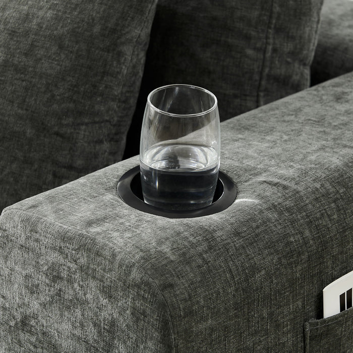 L - Shaped Sectional Sofa With Cup Holders & Side Pockets