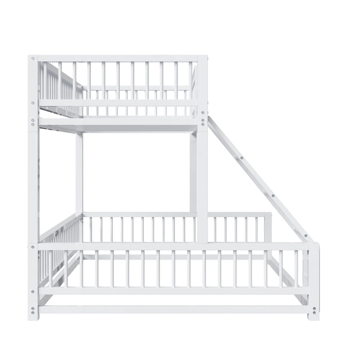 Bunk Bed Frame With Ladder And Safety Guardrails