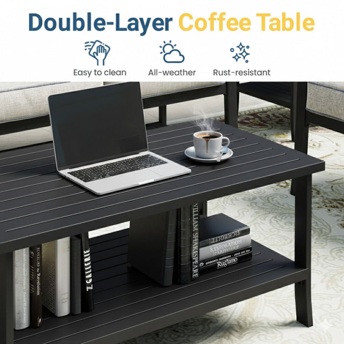 Patio Furniture Set, Coffee Table And Cushions For Backyard