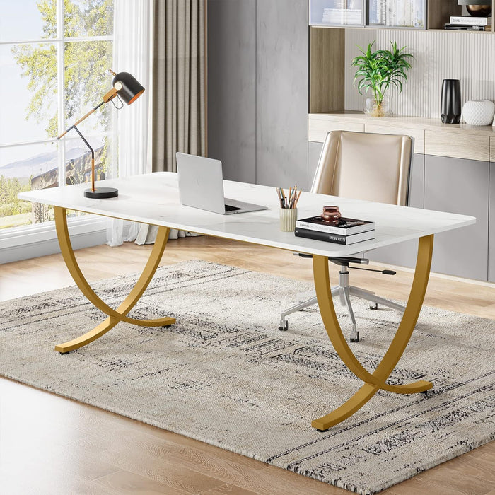 Executive Office Computer Desk For Home Office - White / Gold