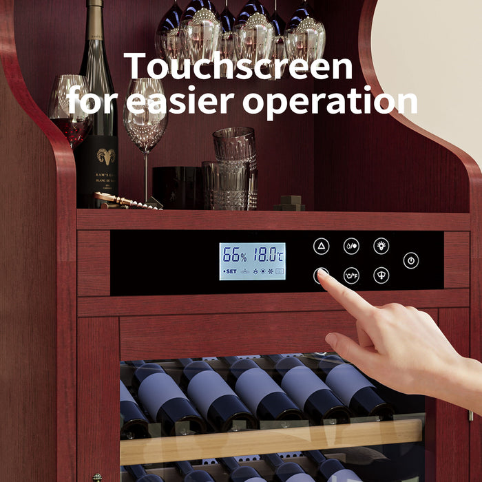 Wine Cooler Cabinet With Touch Control, 43 Bottle Capacity, Humidity & Temperature Regulation - Cherry