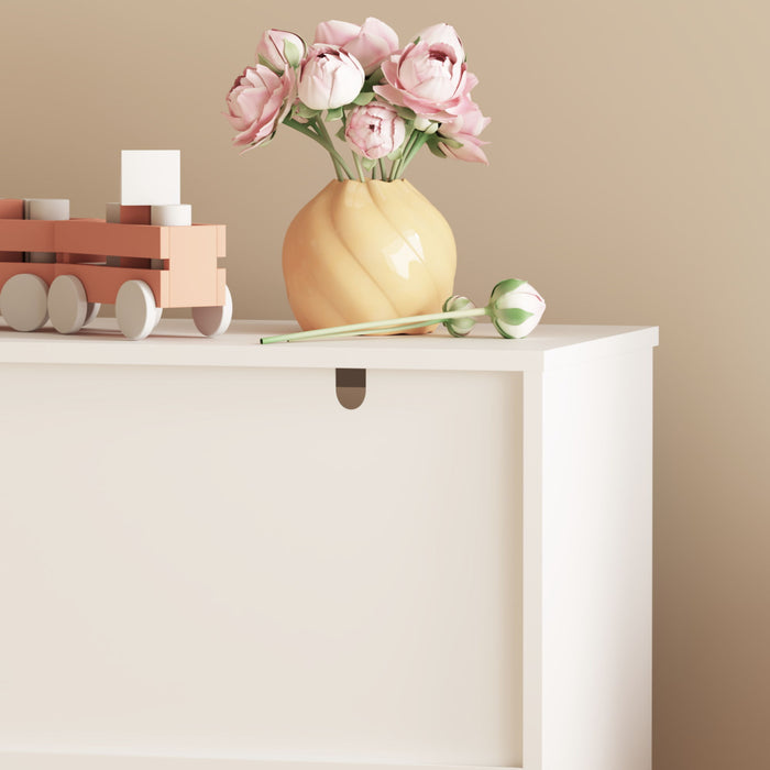 Toy Storage Organizer With Large Drawer And Low Bookshelf For Nursery & Playroom - White