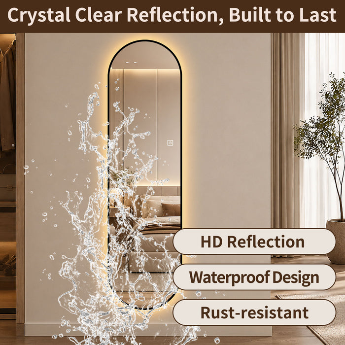 Capsule Shaped Dimmable LED Full Length Wall Mirror With Frame - Silver