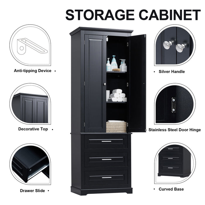 Tall Storage Cabinet With 3 Drawers For Bathroom