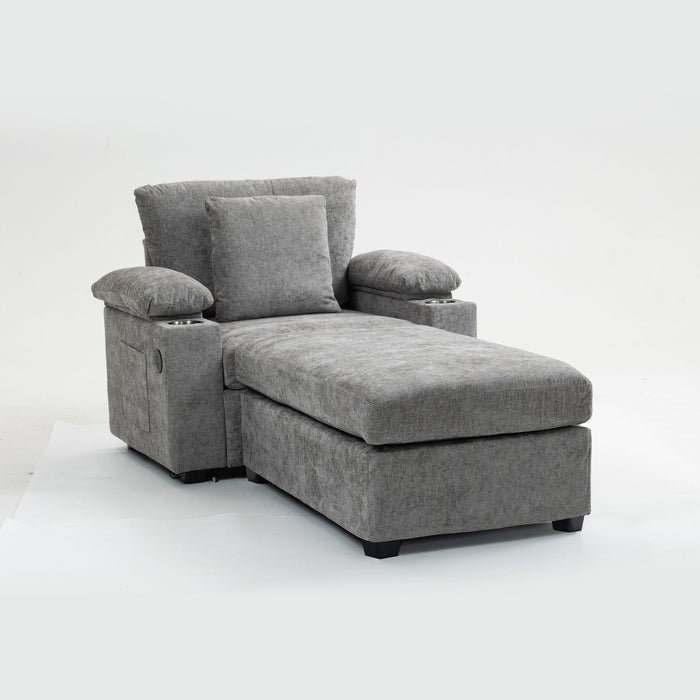 Modern Oversized Chair With Ottoman, Cupholders And USB Charging Ports