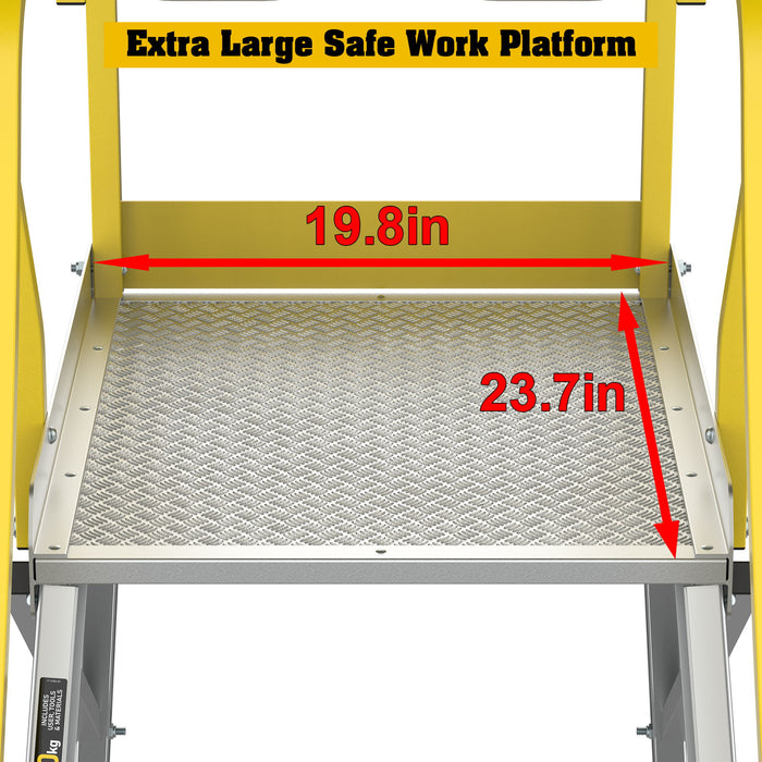 Heavy Duty Aluminum Rolling Platform Ladder With Steps, 375Lbs Capacity
