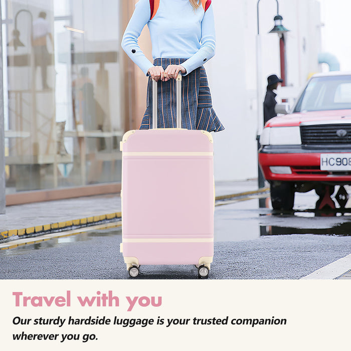 Hardshell Luggage Set With Double Spinner Wheels, Tsa Lock, Lightweight Suitcase, 28" With Bags - Light Pink