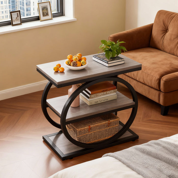 Industrial Narrow End Table With 3 Shelves