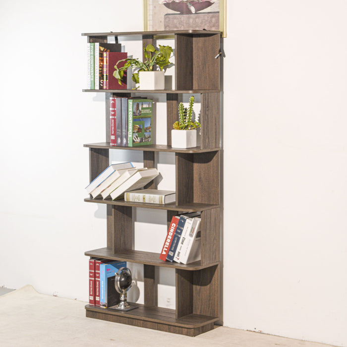 5 Tier Open Bookshelf, Free Combination Storage Shelving For Living Room - Dark Brown