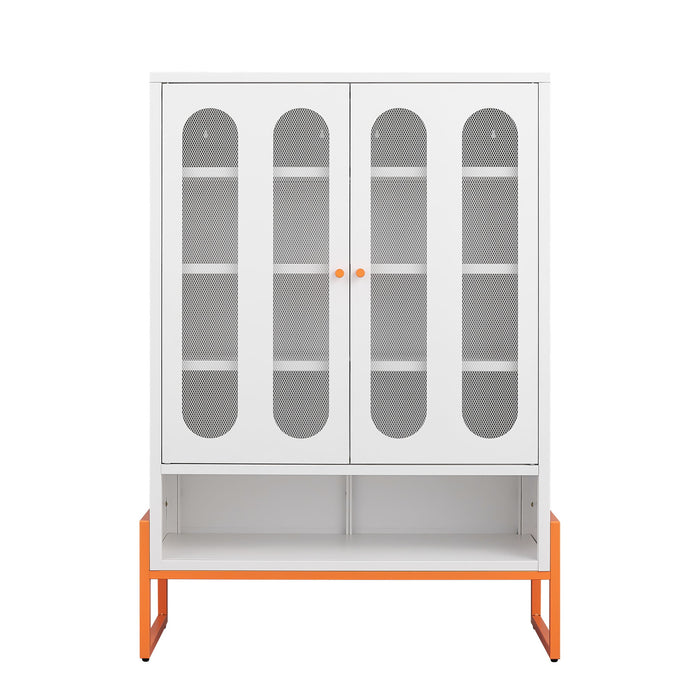 Modern Metal Shoe Cabinet With DoublebSided Mesh Doors And Adjustable Partitions