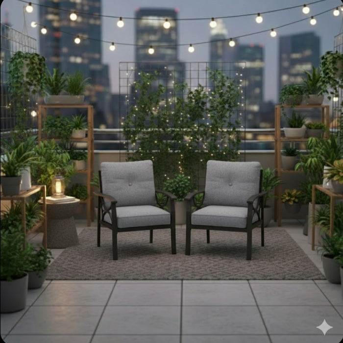 All Weather Armchairs With Cushions, Sculptural Design (Set of 2) - Gray / Khaki