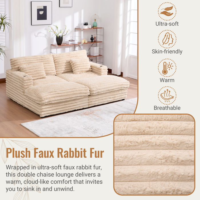 Oversized Double Chaise Lounge Sofa With USB Ports And Cup Holders