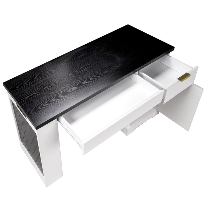 Modern Fluted Office Desk With Storage Cabinet