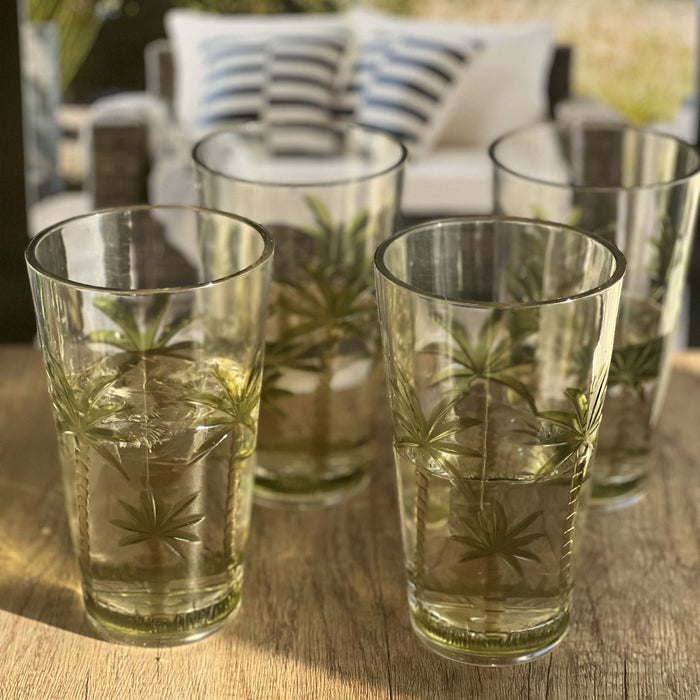 Palm Tree Design Acrylic Hi Ball Glasses Plastic, Bpa Free (Set of 4), 20Oz - Clear