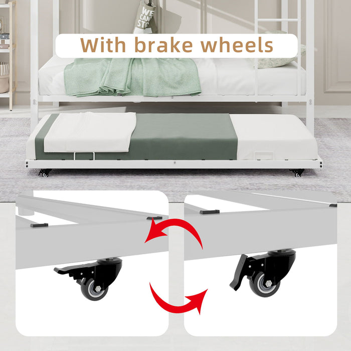 Bunk Bed For Kids, Convertible Frame With Ladders & Guardrail