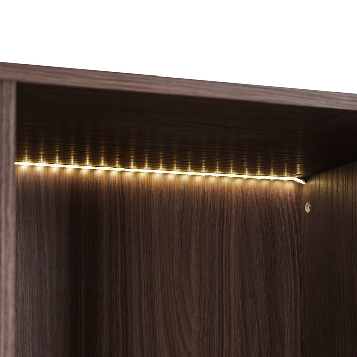 Modern Minimalist Tall Lighted Display Cabinet With Tempered Glass Door - Black / Dark Walnut