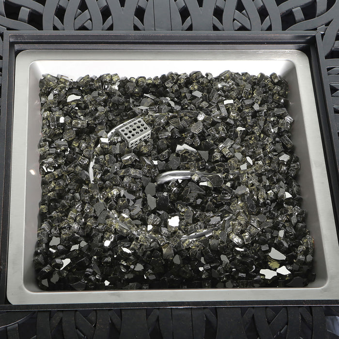 Elegant Cast Aluminum Square Fire Table With Fire Glass And Cover - Antique Bronze