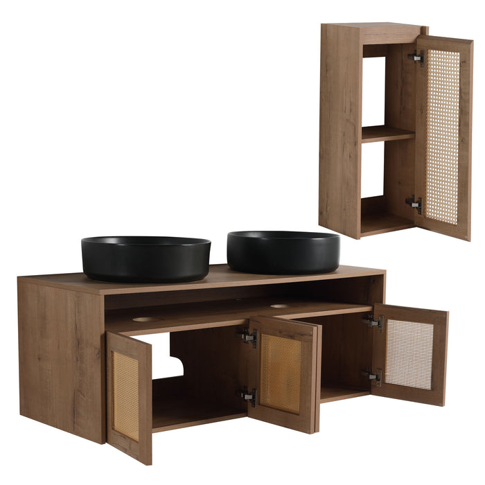 Bathroom Vanity With Art Sink And Side Cabinet, Float Mounting Design