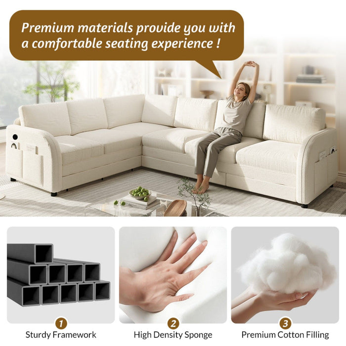 L-Shaped Couch With Pull-Out Bed, Convertible Sleeper Sofa With Side Pocket & USB Port