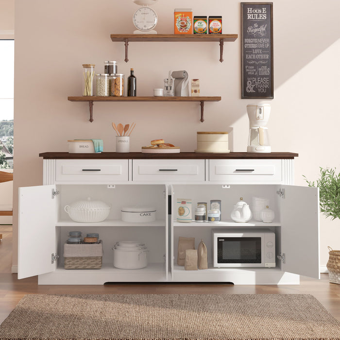Fluted Sideboard Buffet Cabinet With 4 Doors And 3 Drawers