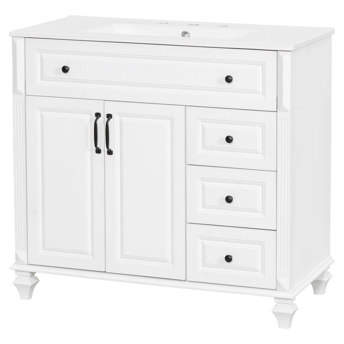 Modern Bathroom Vanity With Sink, 3 Drawers & 2 Doors