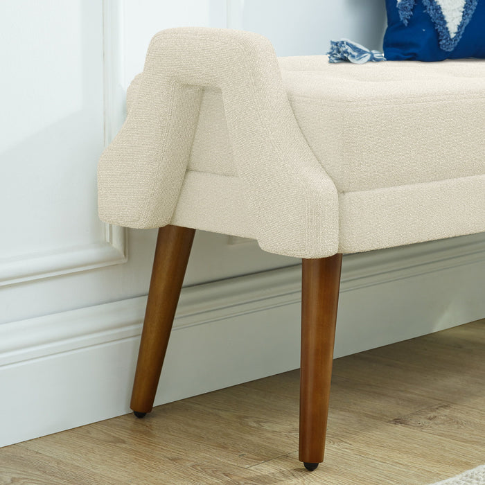 Modern Living Room Bench With Looped Yarn Fabric And Rubber Wooden Legs