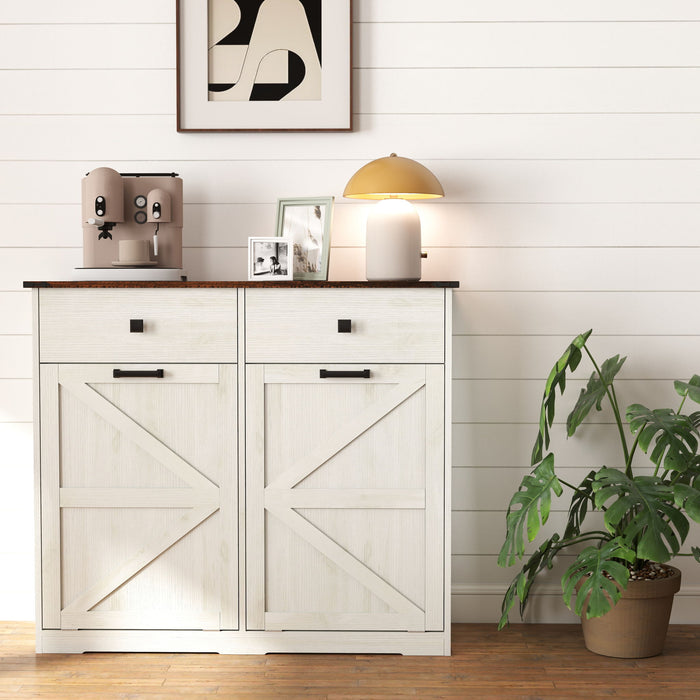 Double Tilt Out Trash Cabinet With Hideaway Drawer And Barn Door Style