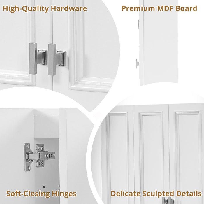 Bathroom Cabinet With 5 Adjustable Shelves, Wall-Mounted Medicine Cabinet, Soft-Closing Hinges, Open Shelving Design - White