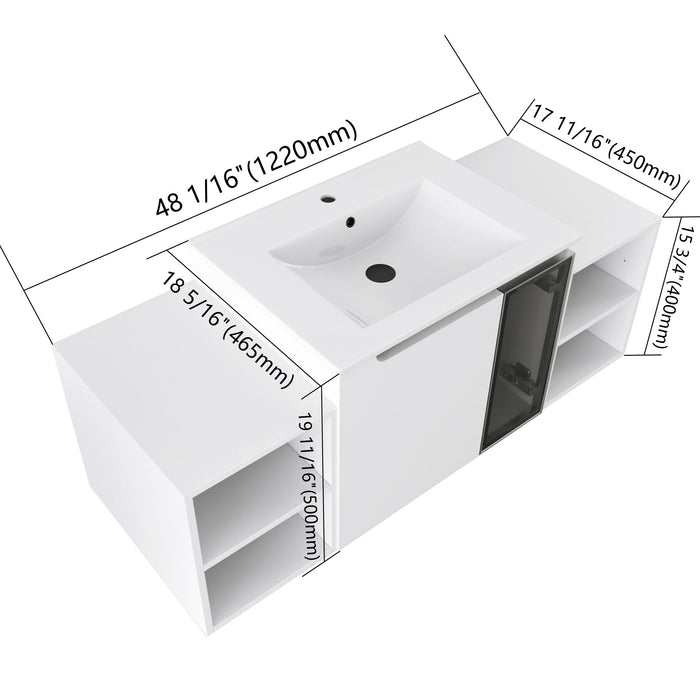 Wall Mounted Bathroom Vanity With Sink, Cabinet & Half Door