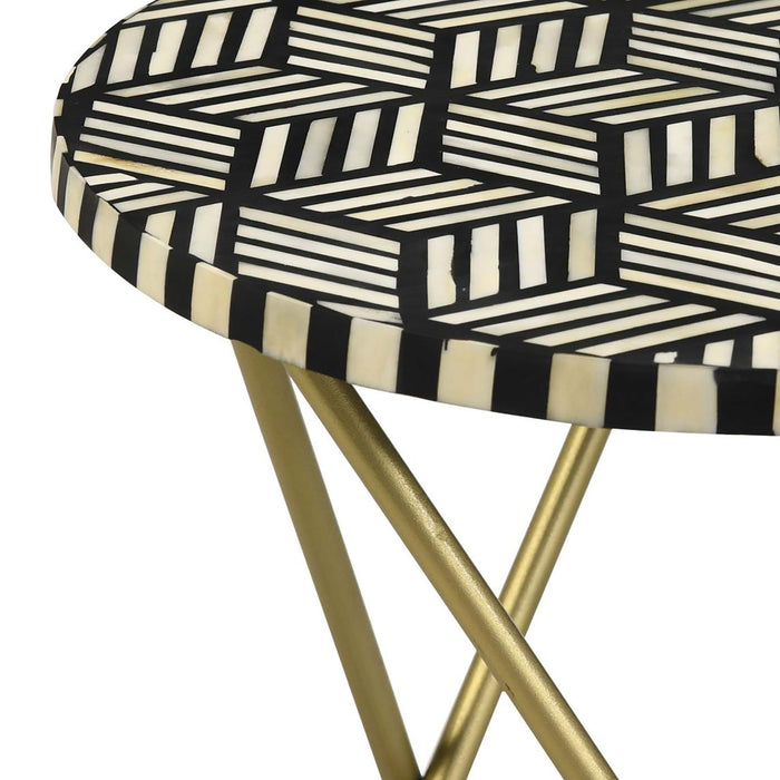 Top Accent Table With Mosaic Design, Circular Tabletop - Gold