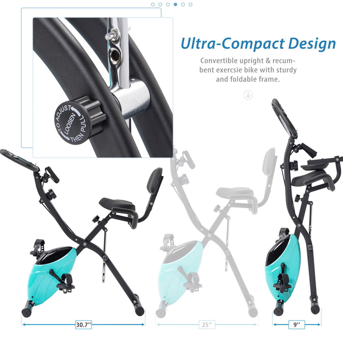 Exercise Bike Folding Stationary Bikes For Home With 16 Level Magnetic Resistance