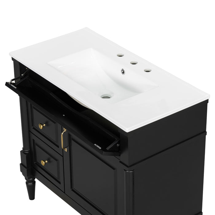 Freestanding Bathroom Vanity With Sink, Adjustable Shelf, Flip Drawer