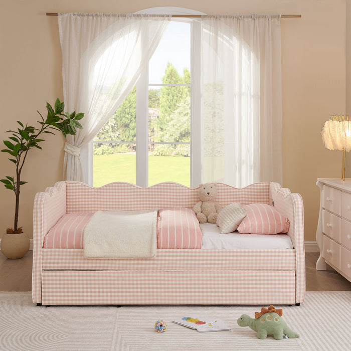 Gingham Daybed With USB Charging Port, Wave Shaped Design