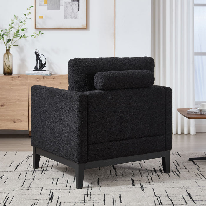 Wide Modern Farmhouse Performance Accent Chair With Legs, Wood Base