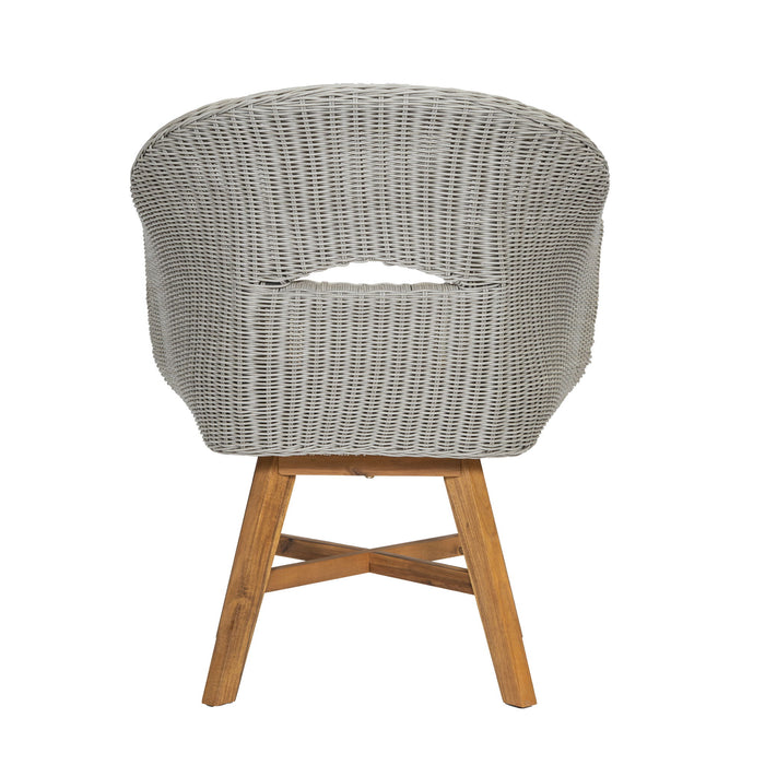 Modern Coastal Rattan Dining Chairs, (Set of 2), Solid Wood Legs - Beige