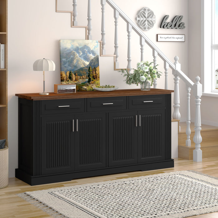Fluted Sideboard Buffet Cabinet With 4 Doors And 3 Drawers