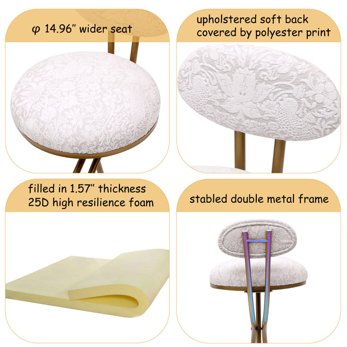 Round Print Bar Stools Upholstered Chairs For Kitchen (Set of 2)