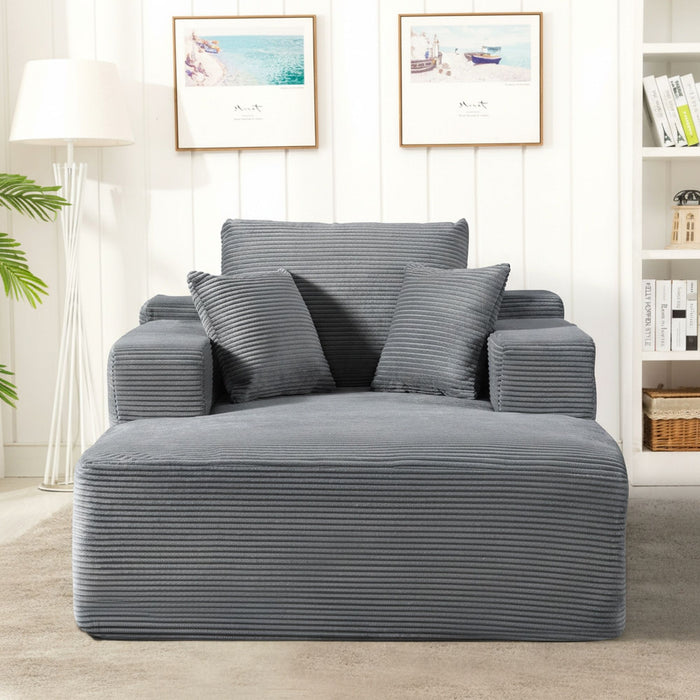 Convertible Chaise Lounge Chair With Wide Armrest & Throw Pillows