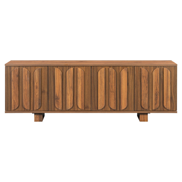 Farmhouse TV Stand, Storage Media Console With Adjustable Shelves & 3 Cable Holes